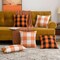 Fall Pack of 2 Decorative Classic Farmhouse Buffaloes Check Plaid Throw Pillow Covers Polyester Linen Soft Soild Orange Cushion Case for Halloween Sofa Bedroom Outdoor 18 x 18"